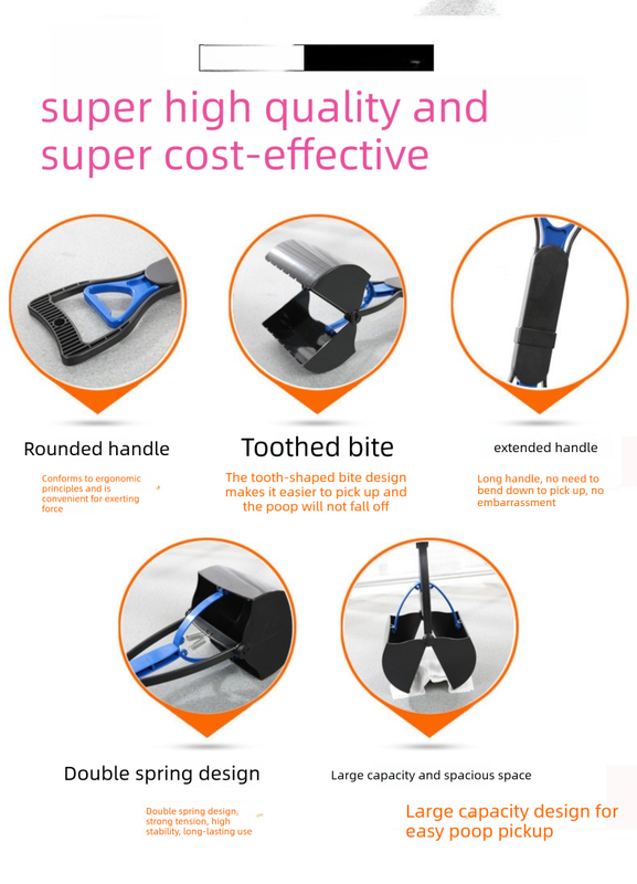 Large Foldable Pet Pooper Scooper 60cm Long Handle Dog Waste Picker Jaw Clamp