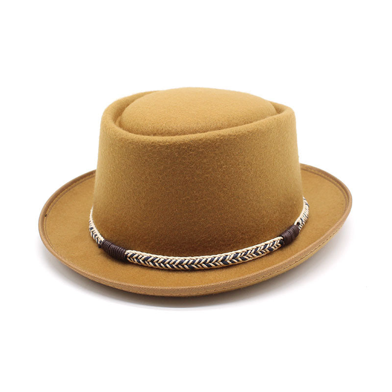 Khaki Unisex Stylish Pure Woolen Short-Brimmed Fedora - Classic British Gentleman's Fedora with Curled Brim and Dimpled Top