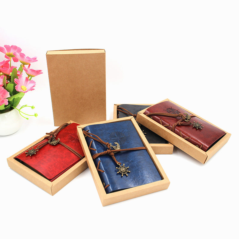 2-Pack A6 Nautical Vintage PU Leather Student Notebook