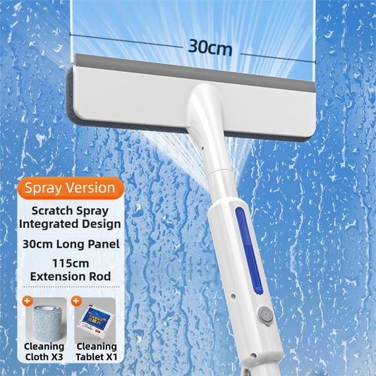 3-in-1 Spray Window Squeegee with 30cm Clean-Panel & 115cm Extension