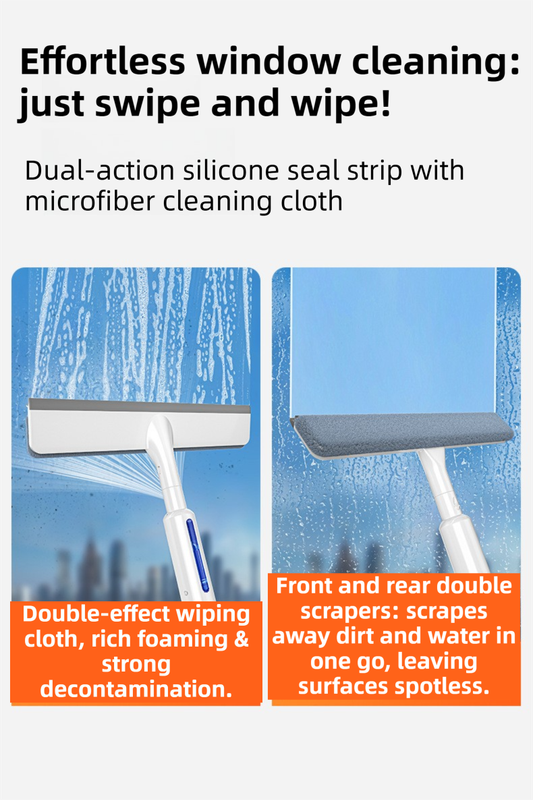 3-in-1 Spray Window Squeegee with 30cm Clean-Panel & 115cm Extension