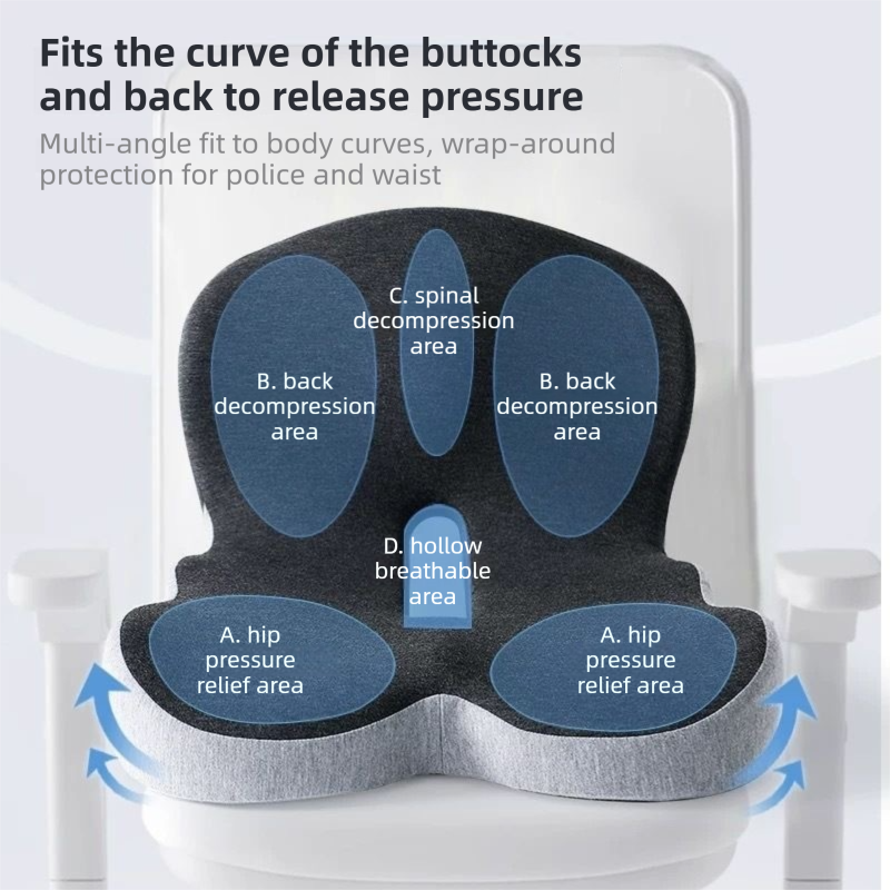 Black-Grey Ergonomic Memory Foam Seat Cushion & Lumbar Support