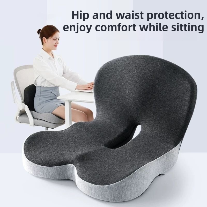Black-Grey Ergonomic Memory Foam Seat Cushion & Lumbar Support