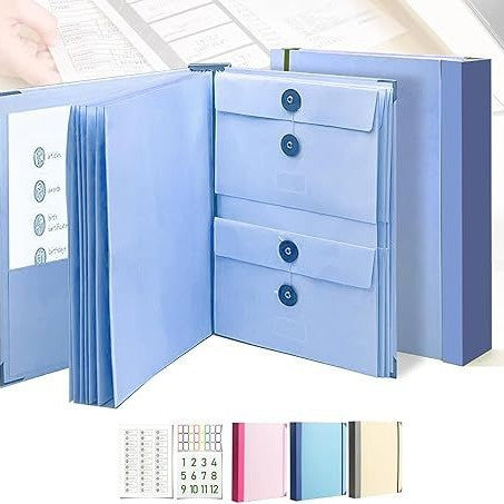 Blue Important Document Organizer Folder with 10 Manila Envelopes