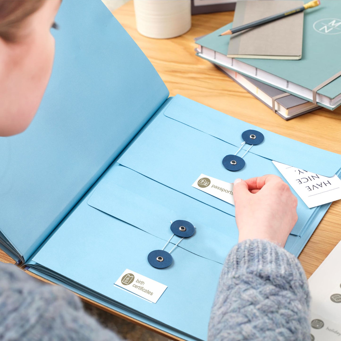 Blue Important Document Organizer Folder with 10 Manila Envelopes