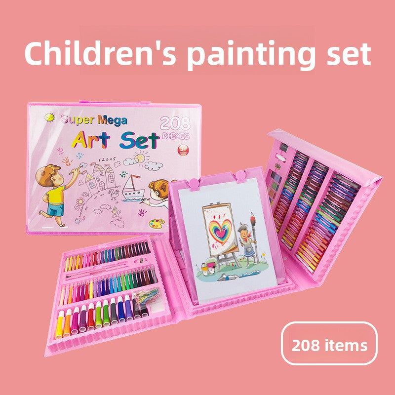 Blue 208-Piece Kids Art Set with Built-in Trifold Easel Drawing and Painting Kit