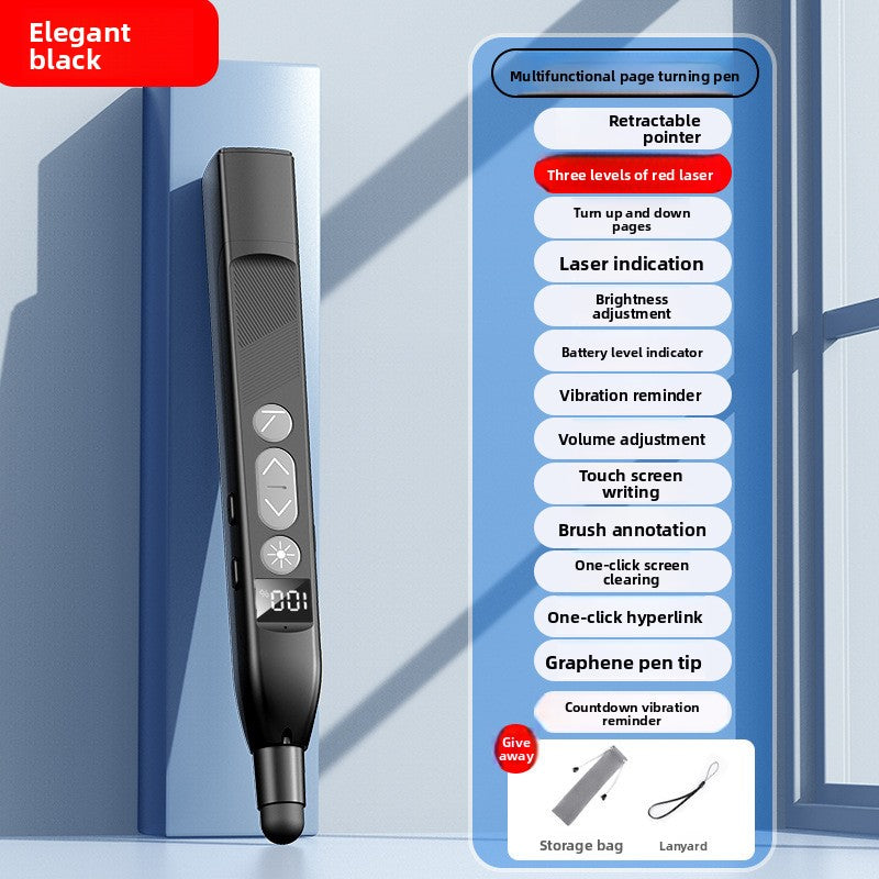 Black Wireless Laser Presenter Remote with 55cm Retractable Pointer 2.4GHz