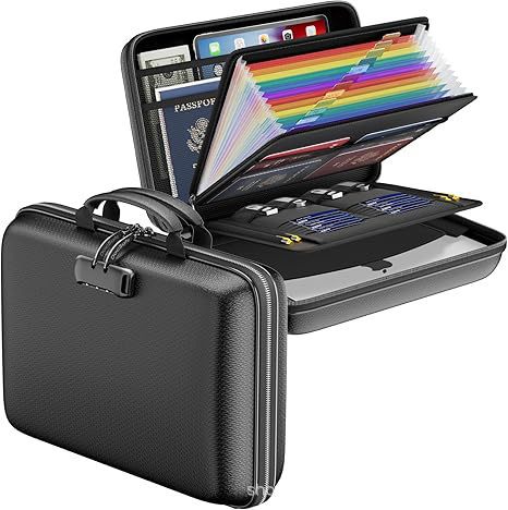Black Fireproof EVA Hard-Shell File Organizer Briefcase with Combination Lock
