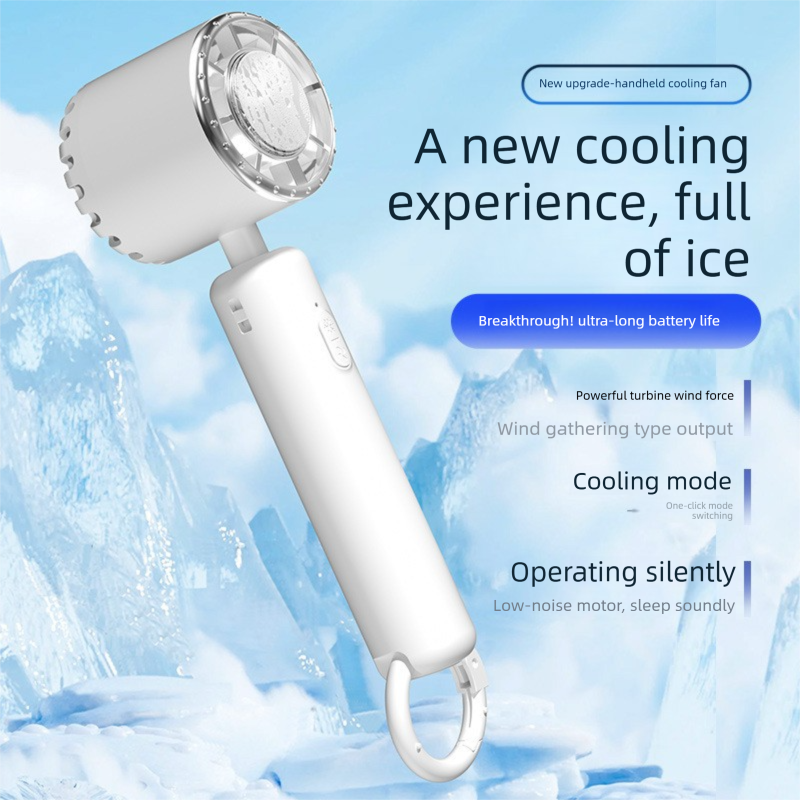 White Portable Ice Cooling Handheld Fan USB Rechargeable