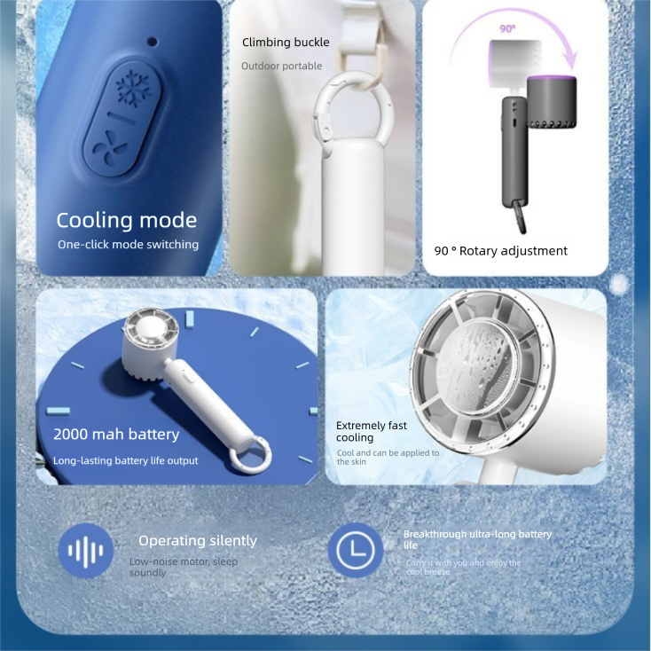 Blue Portable Ice Cooling Handheld Fan USB Rechargeable