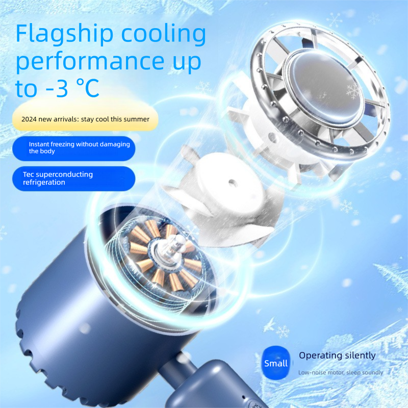 Blue Portable Ice Cooling Handheld Fan USB Rechargeable