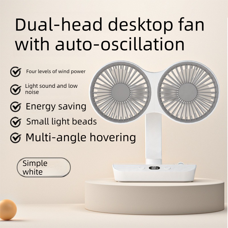 Dual-head Desktop Fan 4000mAh Rechargeable with 4 Speeds