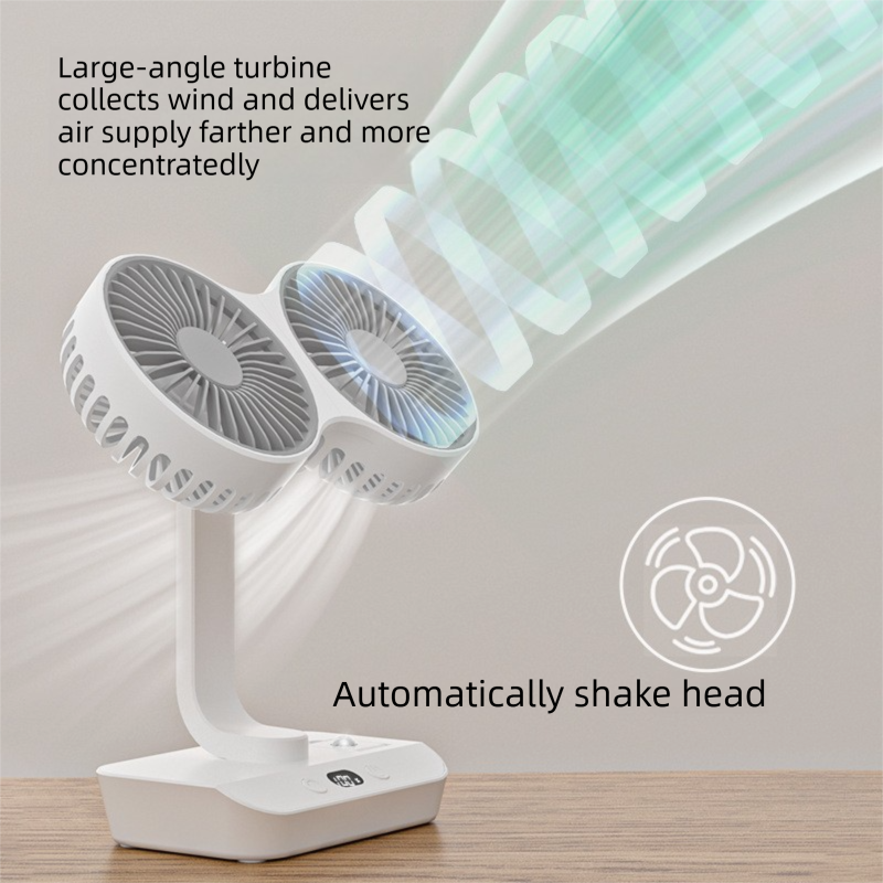 Dual-head Desktop Fan 4000mAh Rechargeable with 4 Speeds
