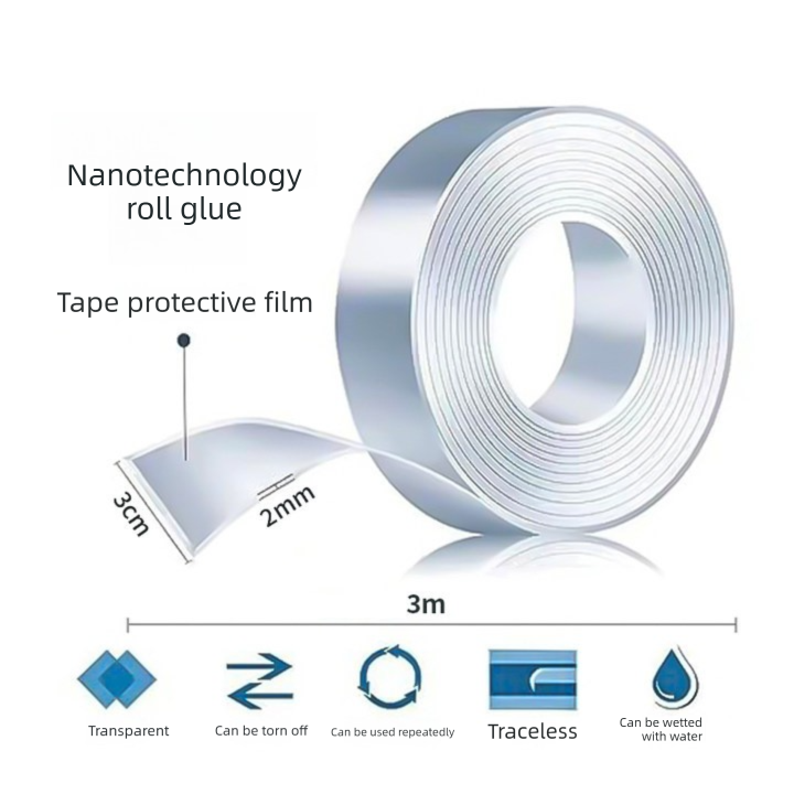 Multifunctional Reusable Nano Double-Sided Tape 2 Rolls with Dust Covers