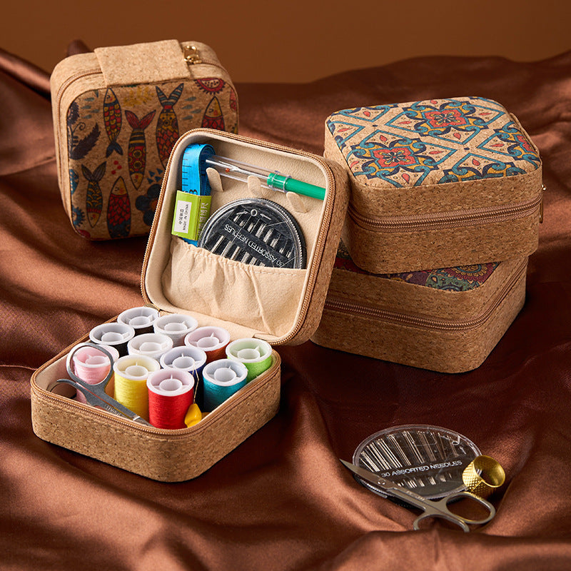 Brown Fantasy Fish Collection Portable Sewing Kit – Compact Travel Set with Needles, Thread, Scissors, Thimble, and Pin Cushion for Home, Dorm, or Emergency Repairs