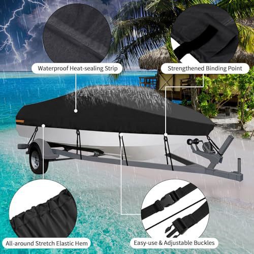 Waterproof Boat Cover 21-24ft Square Bow Jon Boat & Pontoon UV Resistant