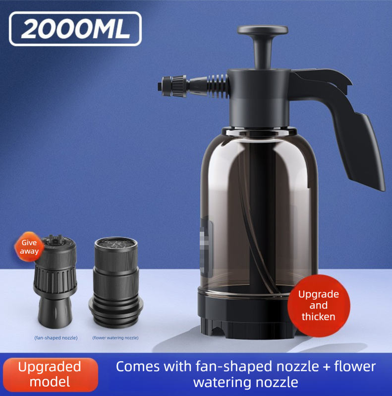 Black 2L Handheld Car Wash Foam Sprayer Pump Action Pressure Cannon with 2 Nozzles