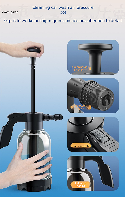 Black 2L Handheld Car Wash Foam Sprayer Pump Action Pressure Cannon with 2 Nozzles