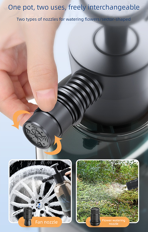 Black 2L Handheld Car Wash Foam Sprayer Pump Action Pressure Cannon with 2 Nozzles