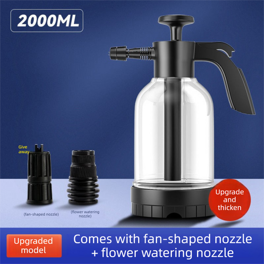 White 2L Handheld Car Wash Foam Sprayer Pump Action Pressure Cannon with 2 Nozzles