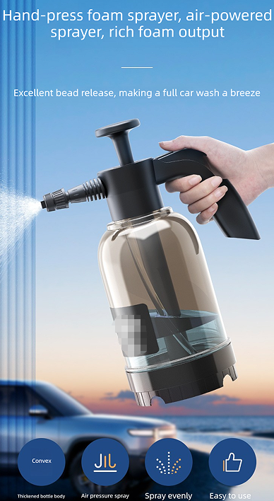 White 2L Handheld Car Wash Foam Sprayer Pump Action Pressure Cannon with 2 Nozzles