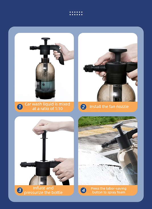 White 2L Handheld Car Wash Foam Sprayer Pump Action Pressure Cannon with 2 Nozzles