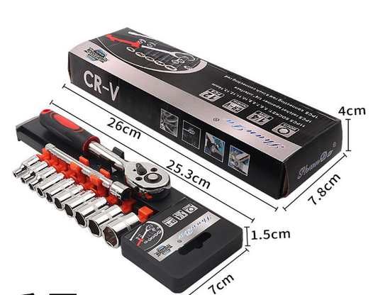 12 Piece 1/4 Inch Drive Ratchet and Metric Socket Wrench Set Professional