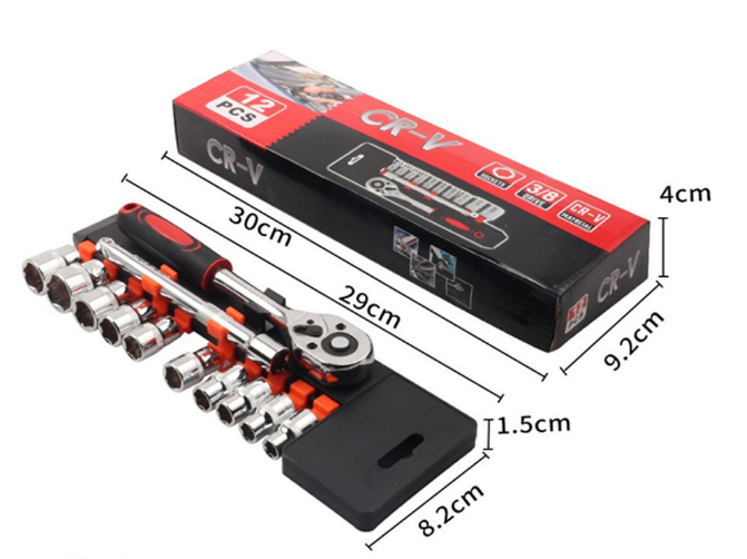12 Piece 3/8 Inch Drive Ratchet and Metric Socket Wrench Set Prof