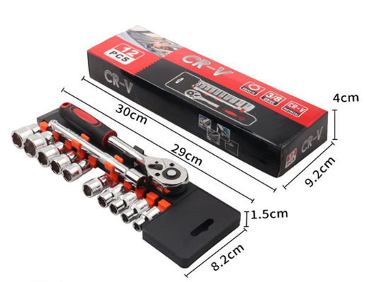 12 Piece 3/8 Inch Drive Ratchet and Metric Socket Wrench Set Prof
