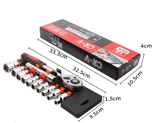 12 Piece 1/2 Inch Drive Ratchet and Metric Socket Wrench Set Heavy Duty