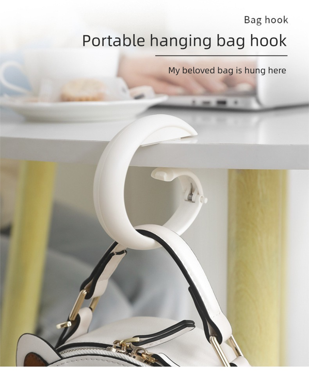 2 PCS Portable Purse Bag Hook Hanger Table Edge Holder Creamy White