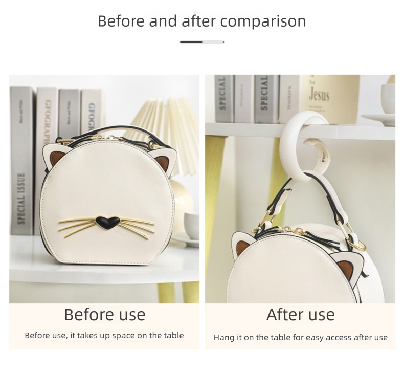 2 PCS Portable Purse Bag Hook Hanger Table Edge Holder Creamy White