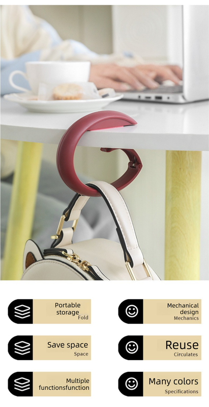 2 PCS Portable Purse Bag Hook Hanger Table Edge Holder Creamy White