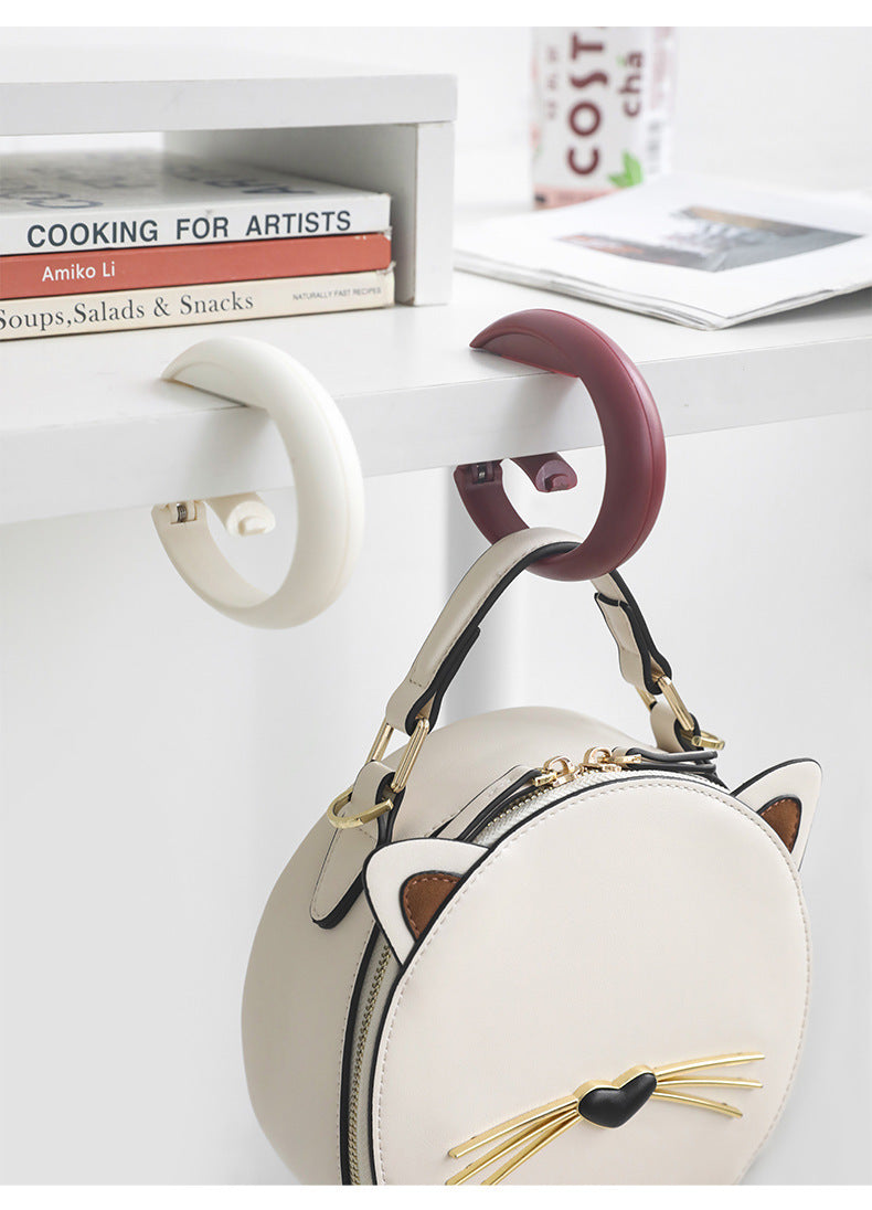 2 PCS Portable Purse Bag Hook Hanger Table Edge Holder Creamy White