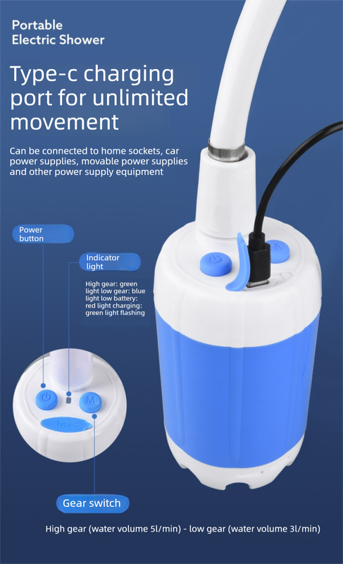 2-in-1 Portable Electric Outdoor Shower and Car Wash Kit Handheld
