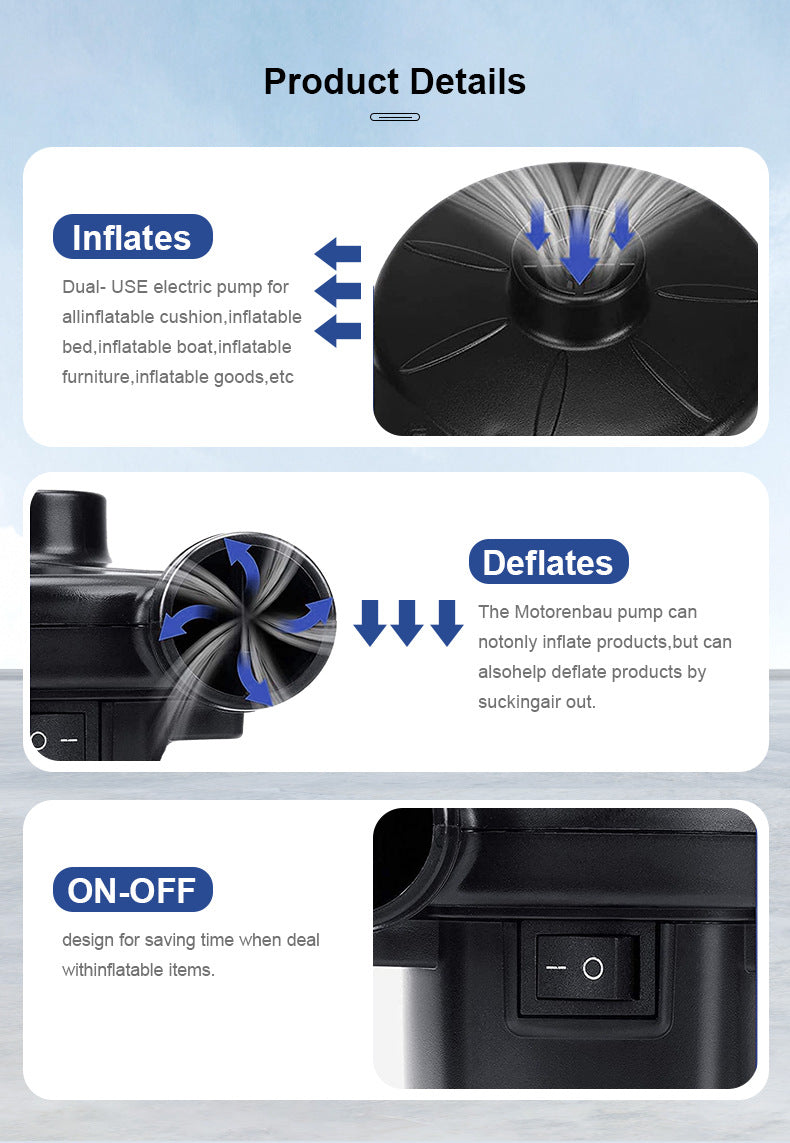 Electric Air Pump AC 220V-240V Portable Quick Inflator Deflator