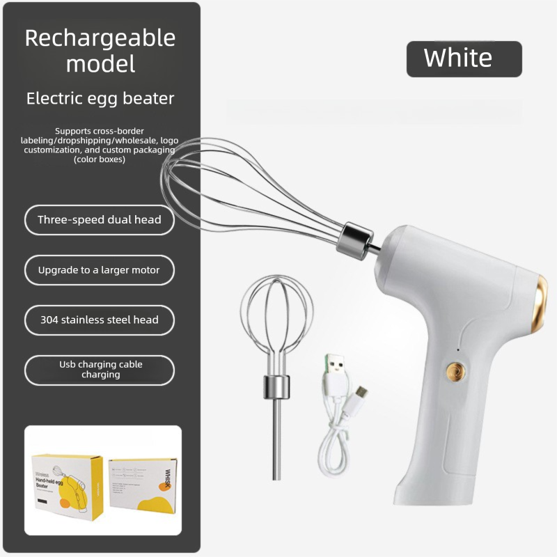 Cordless Electric Hand Mixer - Rechargeable 3-Speed Egg Beater