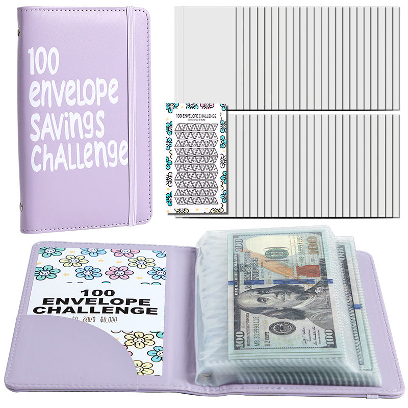 Purple 100 Days Envelope Savings Challenge with 50 Clear Pages