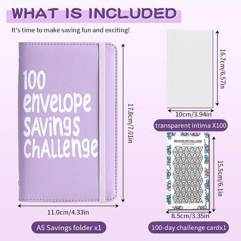 Purple 100 Days Envelope Savings Challenge with 50 Clear Pages