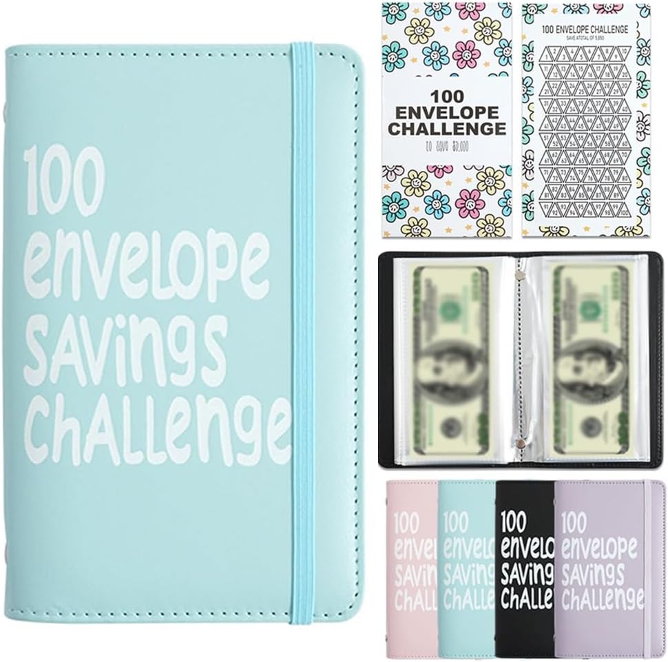 Blue 100 Days Envelope Savings Challenge with 50 Clear Pages