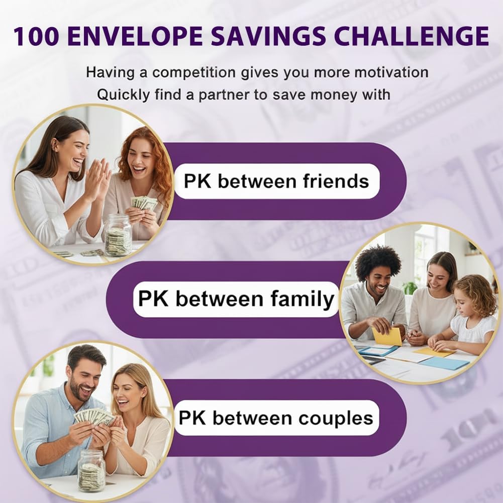 Pink 100 Days Envelope Savings Challenge with 50 Clear Pages