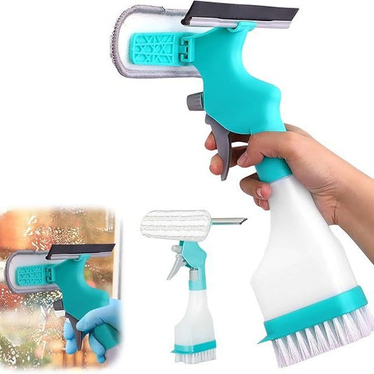 4-in-1 Versatile Window Cleaning Kit (1Pk) - All-in-One Spray, Squeegee