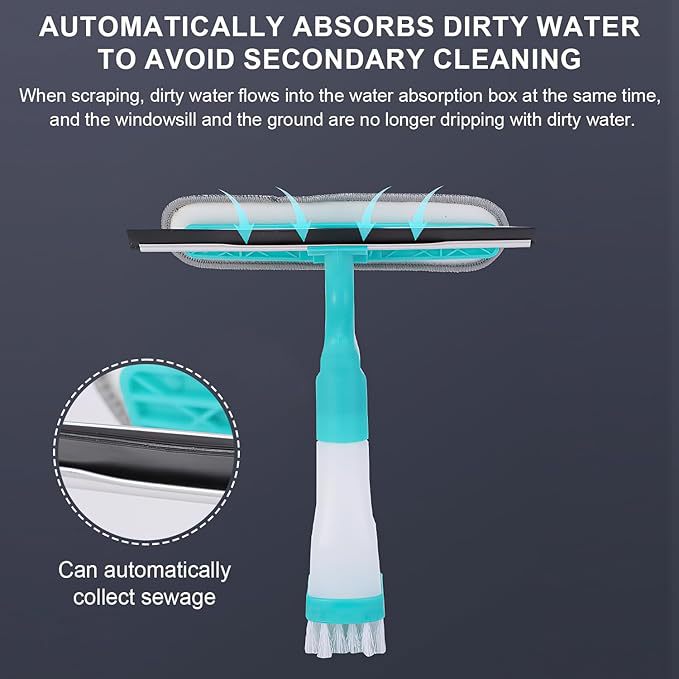 4-in-1 Versatile Window Cleaning Kit (4 Pack) - All-in-One Spray, Squeegee, Brush, and Plush Scrubber