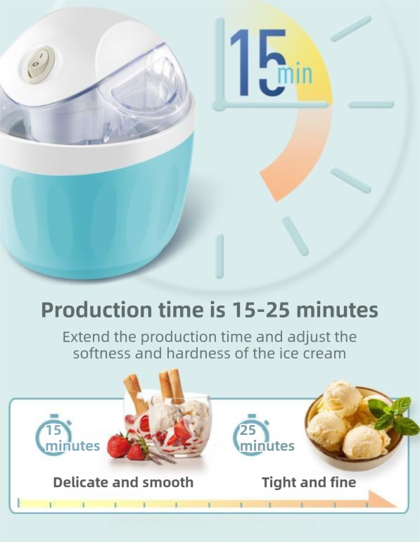 Blue 500ML Compact Electric Ice Cream Maker - Portable