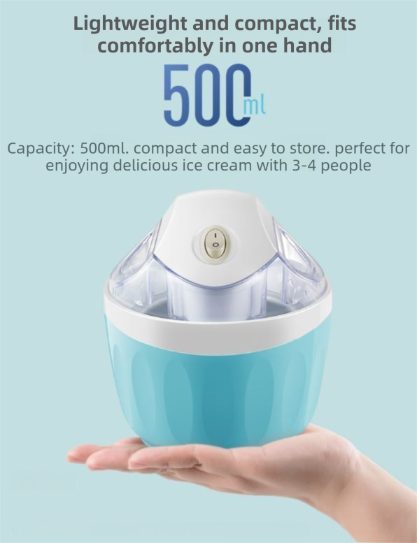 Blue 500ML Compact Electric Ice Cream Maker - Portable