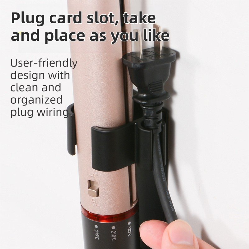 Black Wall-Mounted Aluminum Curling Iron Holder with Tidy Cord - Heat-Resistant Hair Straightener Storage Rack for Diameter ≤ 36mm