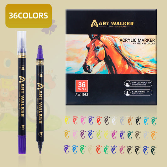 36-Colour Dual Tip Acrylic Paint Pens - Quick-Dry Waterproof Markers