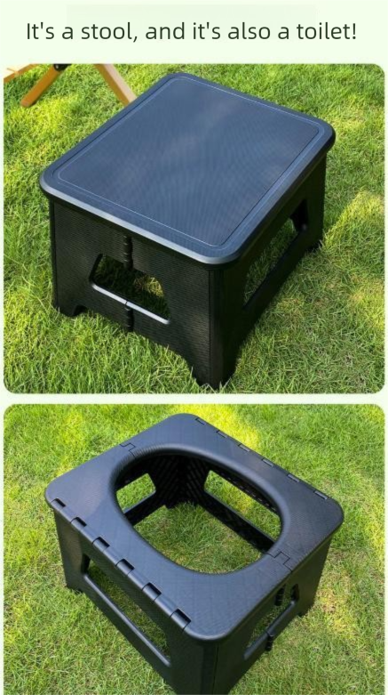 Black  Portable Folding Camping Toilet Stool - Capacity Emergency Potty