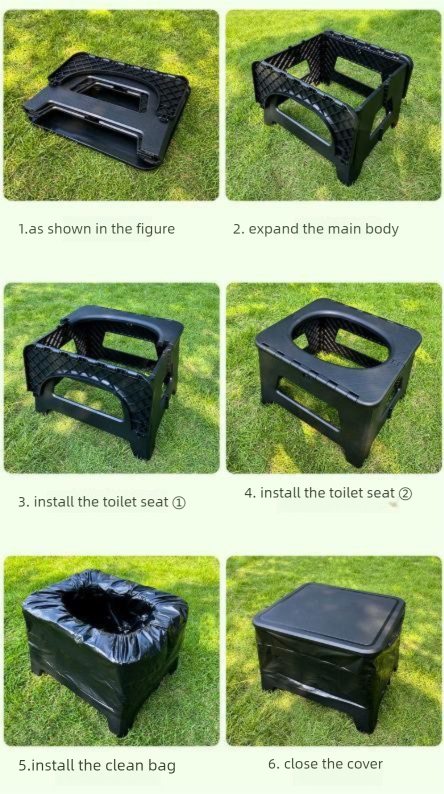 Black  Portable Folding Camping Toilet Stool - Capacity Emergency Potty