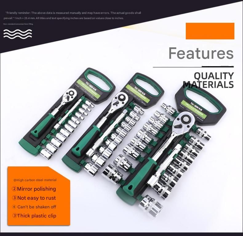 Green 12-Piece 1/2-Inch Drive 24-Tooth Ratchet & Socket Set — High-Carbon Steel